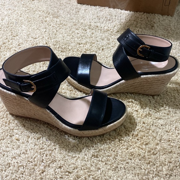 Stuart Weitzman brand NEW strappy straw wedges black sandals size 7 - Picture 4 of 11
